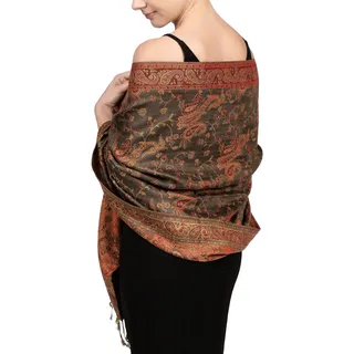 Achillea Pashmina-Schal mit Fransen, weich, seidig, wendbar, Paisleymuster, Olive Burgund