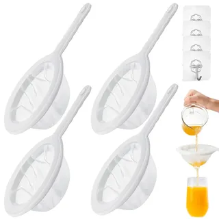 4 Stück Feines Sieb 100/200/300/400 Mesh Sieb Fein Mit Griff Haarsieb Feinmaschiges Kaffeesieb Mit 4 Selbstklebende Haken Küchensieb Kunststoff für Saft Milch Wein Kaffee