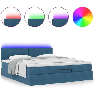 Ottoman-Bett mit Matratze & LEDs Dunkelblau 160x200 cm Samt - Blau, Dunkelblau
