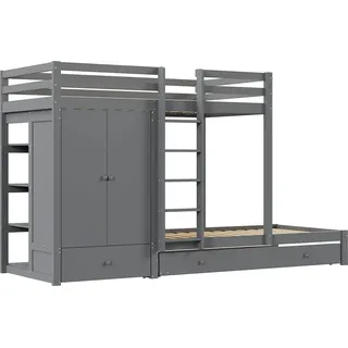 Merax Etagenbett 90x200cm Massivholz Ausziehbett Grau