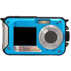 Wasserdichte Digitalkamera, Full HD 2.7K 48MP 10 Fuß Wasserdichte Unterwasser-Digitalkamera, 16-facher Digitalzoom Vorne Hinten Doppelbildschirme Wasserdichte Digitalkamera (Blau)