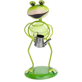 Deko-Figur Metall-Frosch mit Leuchtstein 16 cm