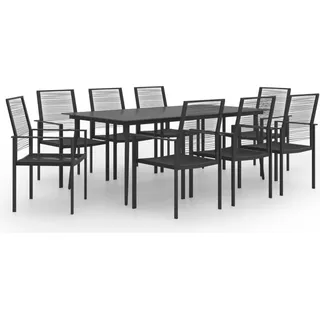 Garten-Essgruppe für 8 Personen, Schwarz, Tisch 190x90x74 cm, Stühle 60x55x90 cm - Schwarz