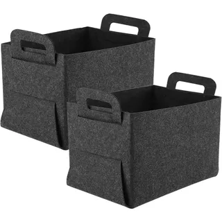Lvjkes Aufbewahrungskorb, 2 Stück Filzkorb Falten Filz Aufbewahrungsbox Stoffaufbewahrungskörbe, mit 2 Griffen auf Beiden Seiten, Geeignet für die Aufbewahrung zu Hause (30cm x 20cm x 20cm)-Dunkelgrau