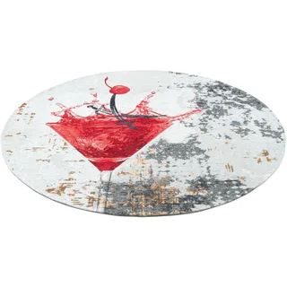 Sansibar Teppich »Keitum 014« rund 3 mm Höhe Flachgewebe, modernes Design, Motiv Martiniglas, rot