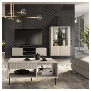 Lomadox Wohnwand mit Couchtisch in kaschmir matt SALOU-131 modern 3-teilig mit Rillenoptik