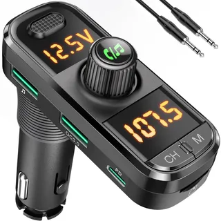 GizmoVine FM Transmitter Auto Bluetooth, Adapter Freisprecheinrichtung Auto mit QC3.0 & PD3.0 Schnellladegerät, Doppelte Digitalanzeige, 4 in 1 Musik MP3 Player, Unterstützt BT/TF Karte/USB Disk/AUX