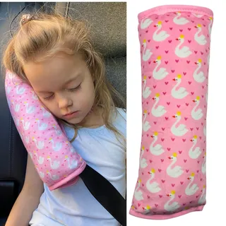 HECKBO Auto Schlafkissen für Kinder Mädchen Jungen - Schwan mit Herzen - maschinenwaschbar – 30x12cm - Auto Gurtkissen, Gurtschoner, Gurtschutz Sitzerhöhung, Auto Kissen, Reisekissen, Urlaub