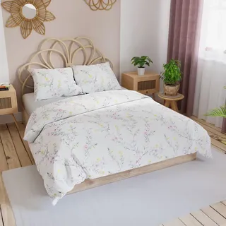 ZOE Bettwäsche 160x200 cm - Satin Baumwolle, dezentes Blumenmuster - Grau