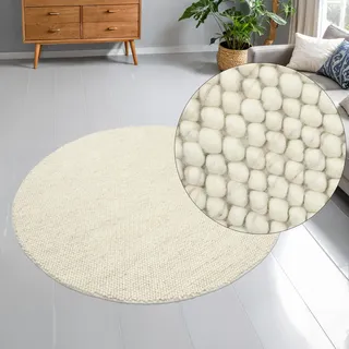 Wollteppich OTTO HOME "Wolly" Gr. 43, beige (natur), H:14mm Ø:120cm, Wolle, Teppiche, Wollteppich, Wolle, handgewebt, Handweb Teppiche, Wohnzimmer, Schlafzimmer