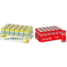 VELTINS Fassbrause Zitrone Alkoholfrei, EINWEG (24 x 0.5 l Dose) & Coca-Cola Classic, Pure Erfrischung mit unverwechselbarem Coke Geschmack in stylischem Kultdesign, EINWEG Dose (24 x 330 ml)