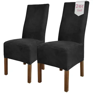 Scheffler Home Stuhlhussen Schwarz Wildlederoptik 2er Set Leon – Elastische Stuhlbezüge für Esszimmerstühle und Polsterstühle – Waschbare Stretch Hussen, Oeko-TEX® Zertifiziert