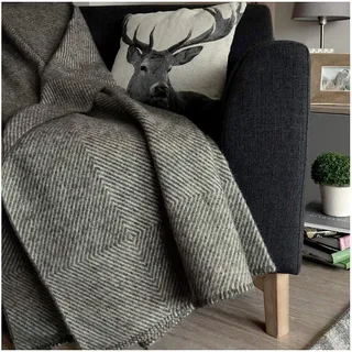 Linen & Cotton Dicke Warme Decke Wolldecke Wohndecke Iceland ohne Fransen - 100% Reine Neuseeland Wolle, Anthrazit Grau Weiß (140 x 200 cm) Sofadecke Blanket Tagesdecke Plaid Sofa Lammwolle Schurwolle
