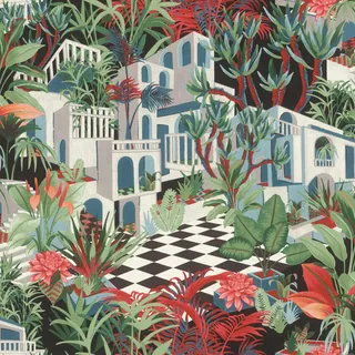 Rasch Textil Rasch Tapete 687408 - Bunte Vliestapete mit tropischem Motiv in Grün und Rot - Kollektion: Tropical House - 10,05m x 0,53m (LxB)