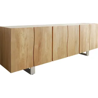 DeLife Sideboard Live-Edge Eiche Natur 220 cm Massiv 6 Türen Sideboards, Baumkantenmöbel, Massivholzmöbel, Massivholz