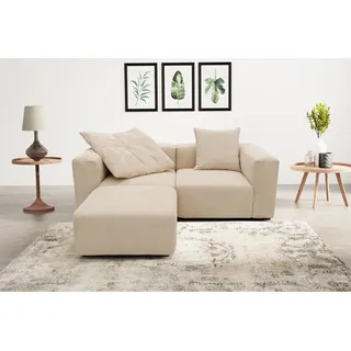 Home Affaire Eckcouch Cord 2-Sitzer + Hocker Beige