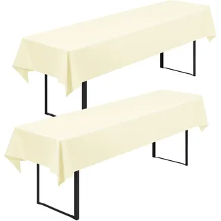 2 Stück Biertisch Tischdecke Universal für 50cm u.70cm Biertische Hussen für Biertisch, Biertischhussen Blickdichte Biertisch-Husse Bierzeltgarnitur Waschbar Biertischdecke 100x250cm(Beige)