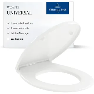 Villeroy & Boch Universal WC-Sitz - Toilettendeckel Weiß glänzend mit Absenkautomatik (nach Montage) - Abnehmbarer, bruchsicherer Toilettensitz - Klodeckel in ovaler Form - Original Ersatzteil