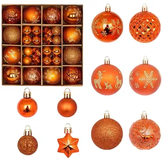 Christmas Ball 44 Stück Set - Matt & Glänzend - Plastik Kleine Weihnachtskugeln mit hängenden Kugeln mit Schneeflockenmuster Bruchsichere Weihnachtskugeln für Christbaumschmuck (Orange)