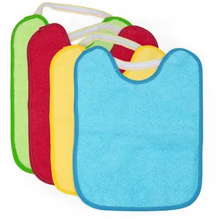 Ti TIN | 4 Pack wasserdichte frottee Babylätzchen 24x31 cm | Lätzchen mit elastischem Verschluss für Babys von 6 bis 18 Monaten