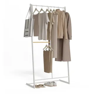 Newlux - Kleiderständer Metall bis 15kg Hangy One 15, Doppelte Höhe. Garderobenständer Mit hoher Stabilität, Einfache Montage | kratzfester Boden | Platz für Hosen | 80 x 40 x 160 cm | Weiß