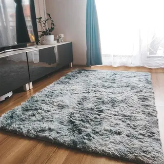 Weicher Plüschteppich, Hellgrau, 100 x 150 cm, flauschig, langes Garn