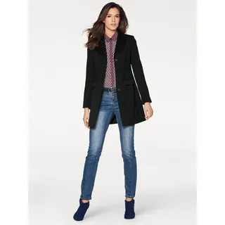 Longblazer HEINE "Longblazer", Damen, Gr. 42, schwarz, 64% Polyester, 34% Viskose, 2% Elasthan, Futter:100% Polyester, Blazer Longblazer
