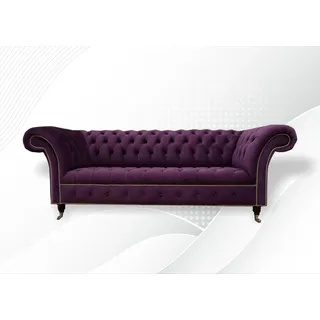 xxl Sofa 3 Sitzer Couch Chesterfield Polster Sitz Garnitur Leder Textil Violett - Violett