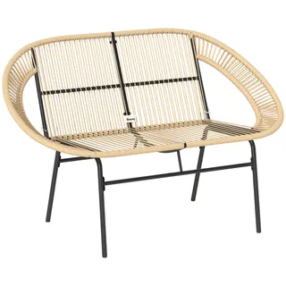 Outsunny Gartenbank 2-Sitzer im Rattanflecht-Design , Beige , Metall , 72x83x126 cm , Gartenmöbel, Gartenbänke