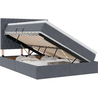 vidaXL Bett mit Stauraum und LED mit LED Dunkelgrau 140 x 190 cm Samt - Grau