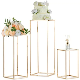 Inweder Gold Blumenständer Hochzeit Deko - 3 Stück Metall Vase mit Acrylplatte Hoher BodenVasen Rechteckige Vasen Pflanzenständer Geometrische Blumenregale für Tisch Mittelstücke Wohnzimmer 40+80+60cm