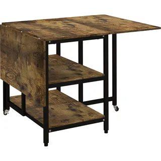 Fortuna Lai Klapptisch Esstisch Rollen 140x80cm 2-6 Personen 2 Ablagen Rustikal-Braun Stahl - Braun