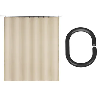 Schöner Wohnen Kollektion Duschvorhang Mod. Mayour aus 100 Prozent recyceltem Polyester mit 16 Duschvorhangringen wasserabweisend GRS Zertifiziert Maße 180 x 200 cm Farbe beige