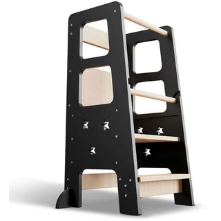 Juskys Lernturm Henny in Schwarz , Holzwerkstoff , 40x90x44 cm , Babymöbel & Kindermöbel, Babyzimmer, Hochstühle, Lerntürme