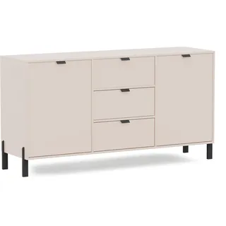 Albello Kommode CREAMY Beige 160x45x85,5 cm – Sideboard mit 2 Türen, 3 Schubladen, schwarze Beine & Griffe, modern für Wohnzimmer & Flur - Beige, Schwarz