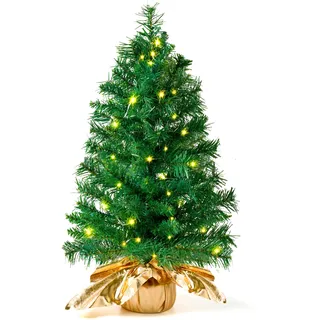 JOIEDOMI 2 Fuß Kleiner Weihnachtsbaum mit warmen LED-Lichtern, Tisch-Weihnachtsbaum, beleuchteter künstlicher Weihnachtsbaum, grüner Mini-Baum für Weihnachtsdekorationen