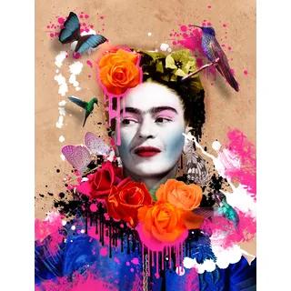 Affengeilebilder Leinwandbild "Frida Kahlo by Frank Amoruso auf Keilrahmen gespannt" 1 Stk. tlg. Kunstdruck Wandbild Bild in verschiedenen Formaten, farbe bild(er): grün,schwarz,rot,gelb,blau,weiß