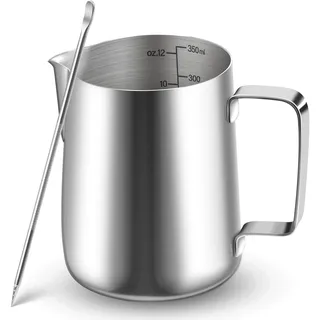vonsera Milchkännchen, 350ml Milchkännchen Edelstahl mit Messung Mark, Barista Zubehör, Milchkanne für Cappuccino, Espresso, Latte Art, Kaffeeliebhabe, Silber, 12 FL.oz