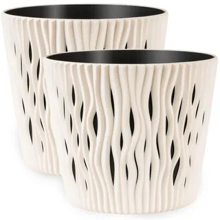 PECZEKO Blumentöpfe matt - Deko Pflanztopf für Blumen & Kräuter - Langlebige & leichte runde Kunststoff-Pflanzentöpfe für Wohn- & Esszimmer, Küche, Terrasse, Balkon - 2er-Set - (Ecri, ø 19 cm)