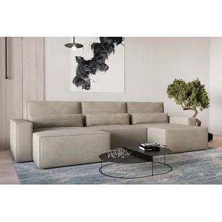 MOEBLO Wohnlandschaft DENVER U MINI , aus Cord, Couch Cord für Wohnzimmer Schlafsofa Sofagarnitur Sofa Eckcouch U-Form Cordstoff, Eckcouch Wohnlandschaft Sofa mit Ottomane Eckgarnitur Polsterecke mit Schlaffunktion und Bettkasten - Dunkelbeige - Poso 02 - Beige
