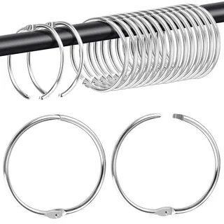 Caianwin 20 Stück Duschvorhangringe Metall Vorhang Ringe 50mm Gardinenringe zum Öffnen Vorhangöffner für Vorhangstangen Duschvorhangstangen und Buchringe(Silber)