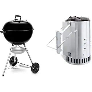 Weber Original Kettle Holzkohlegrill, 57 cm, Schwarz & 7416 Anzündkamin Rapidfire, Grillen mit Kohle, Anzünden, 19 x 19 x 30.5 cm, Metall