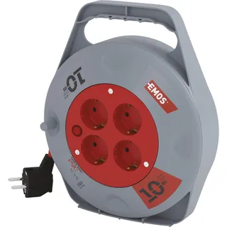 EMOS - Mini-Kabeltrommel 10m - 4 Schuko-Steckdosen - 230 V, 10 A, 2300 W - hochwertige PVC-Isolierung - H05VV-F3G 1,0 mm2 - mit Thermoschalter - IP20 für Innen