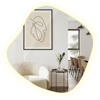Tulup Led Spiegel 57 x 57,7 cm Asymmetrisch Neutralweiß 4000K , Transparent , Glas , Organisch , 57x57.7x0.4 cm , Spiegel, Wandspiegel