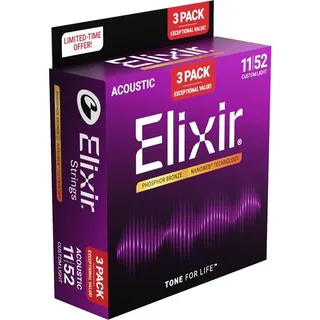 Elixir Strings 16568 - Phosphor Bronze - Akustik-Saiten - Nanoweb - Custom Light (11-52) - 3er-Pack