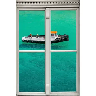 queence Wandsticker »Boot im Meer«, Wandsticker, Wandbild, selbstklebend, 3D, Fenster, blau