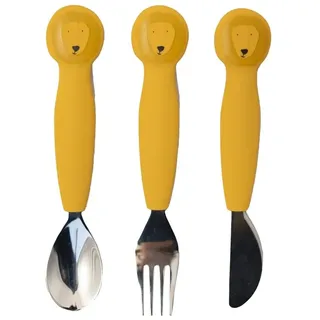 Trixie Silikon-Besteck-Set, 3er-Pack, Mr. Lion, Kleinkind-Utensilien, weich, langlebig und griffig, sicheres Geschirr für Kinder, die essen lernen