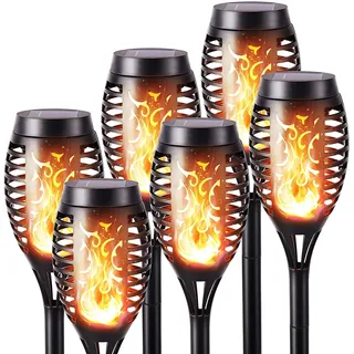 Solarleuchten Garten - 6 Stück LED Solar Fackel Gartenfackeln mit Realistischer Flammeneffekt, IP65 Wasserdicht Solarlampen für Außen Garten, Hinterhöfe, Rasen Beleuchtung