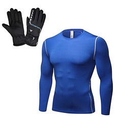 SXCDD Herren Blaue Strumpfhose Trainingsbekleidung Schweißableitende schnell trocknende Kleidung-Outdoor Schwarze Handschuhe Winter Winddicht für Männer und Frauen