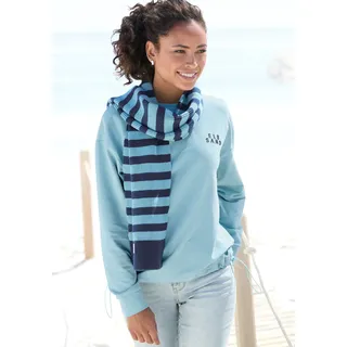 Sweatshirt ELBSAND "Carisa", Damen, Gr. S (36), aquamarine, Sweatware, Obermaterial: 95% Baumwolle, 5% Elasthan, unifarben, figurumspielend hüftlang, Rundhals, Sweatshirts Sweatshirt, mit verstellbarem Gummizug am Saum, Topseller